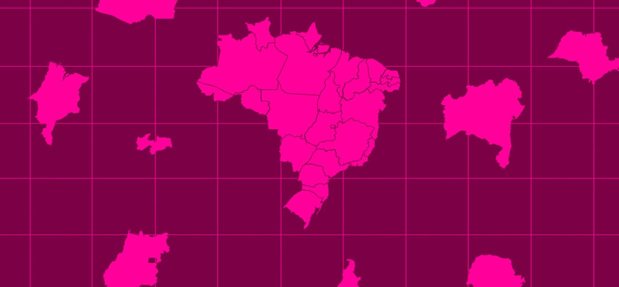 Mapa do Brasil e de todos os estados na cor rosa magenta