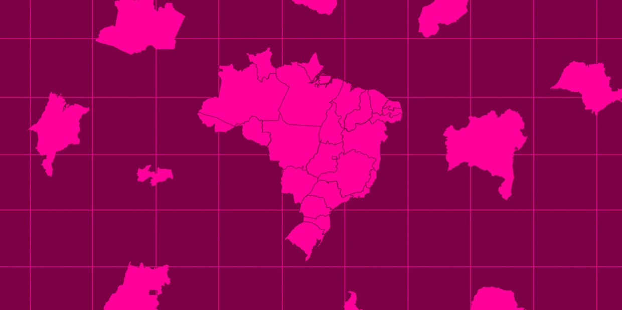 Mapa do Brasil e de todos os estados na cor rosa magenta